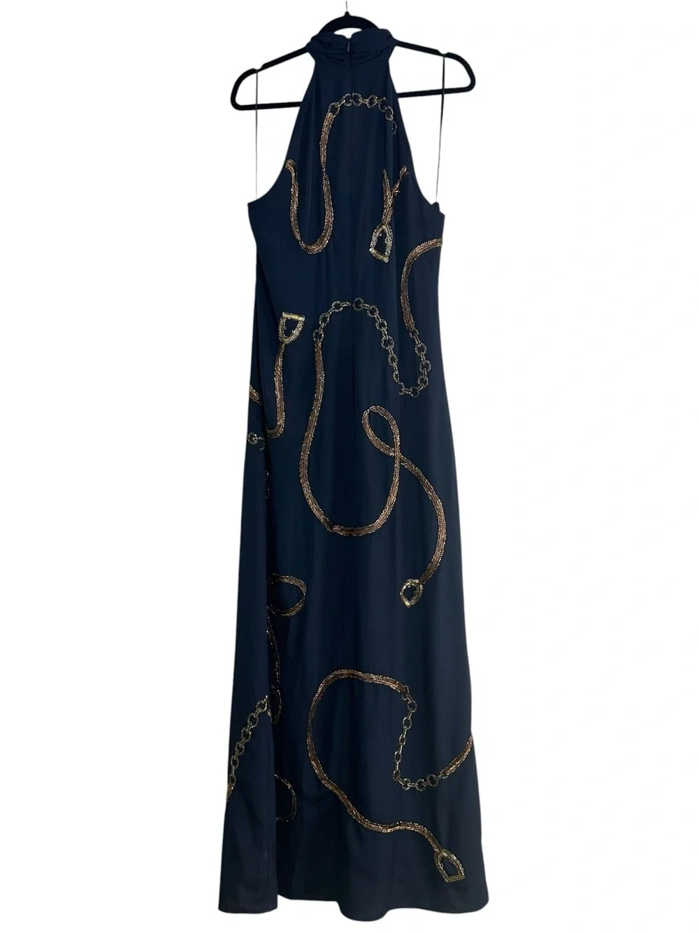Lauren Ralph Lauren Embellished Sequin Halter Dress, Size 14 Navy Blue - Picture 7 of 12